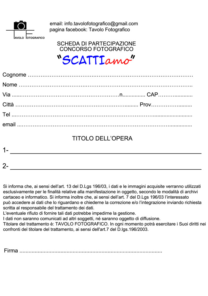 scheda di partecipazione conc UNA